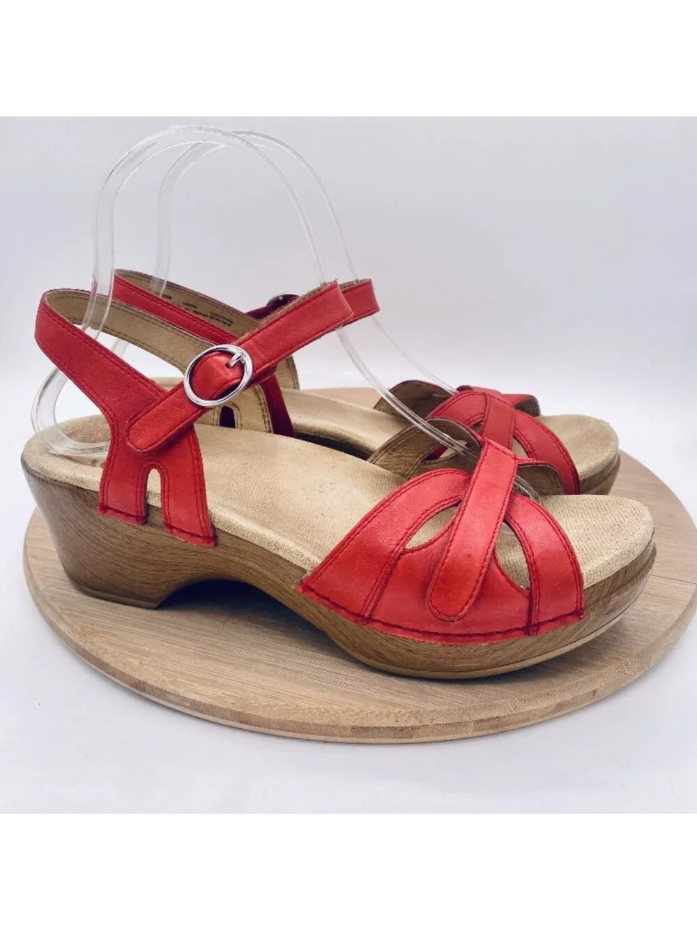Dansko Sandals Womens 8.5 39 Red Leather Mary Jane Season Peep Retro